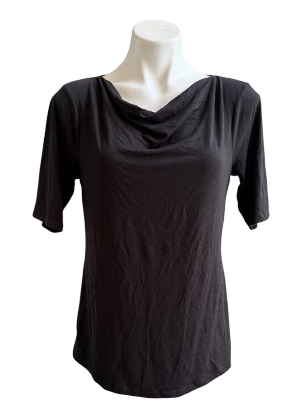 Nine Britton Short Sleeve Slight Cowl Neck Knit Top Black Large NWT STITCH FIX